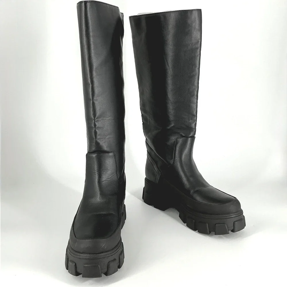 Circus NY Sam Edelman Size 9.5 Black Knee High Lug Sole Platform Boots Dollie